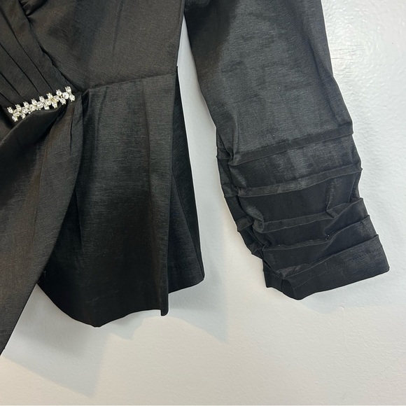 Madame X Black Vintage Pleated Rhinestone Ruched Faux Rap Blouse/Jacket Size M - Picture 10 of 12